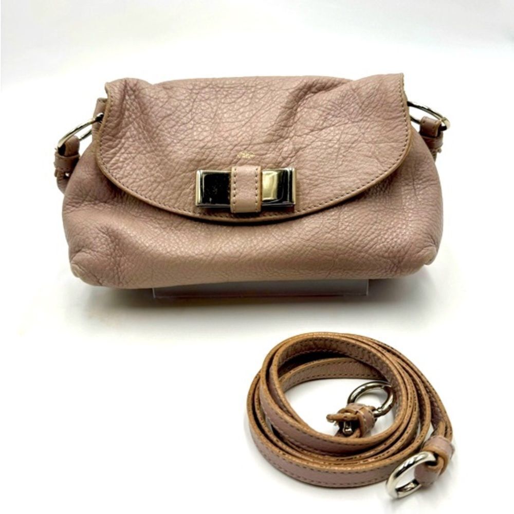 Authentic Chloe Mini Taupe Leather 2way Lily Bow Handbag Neutrals